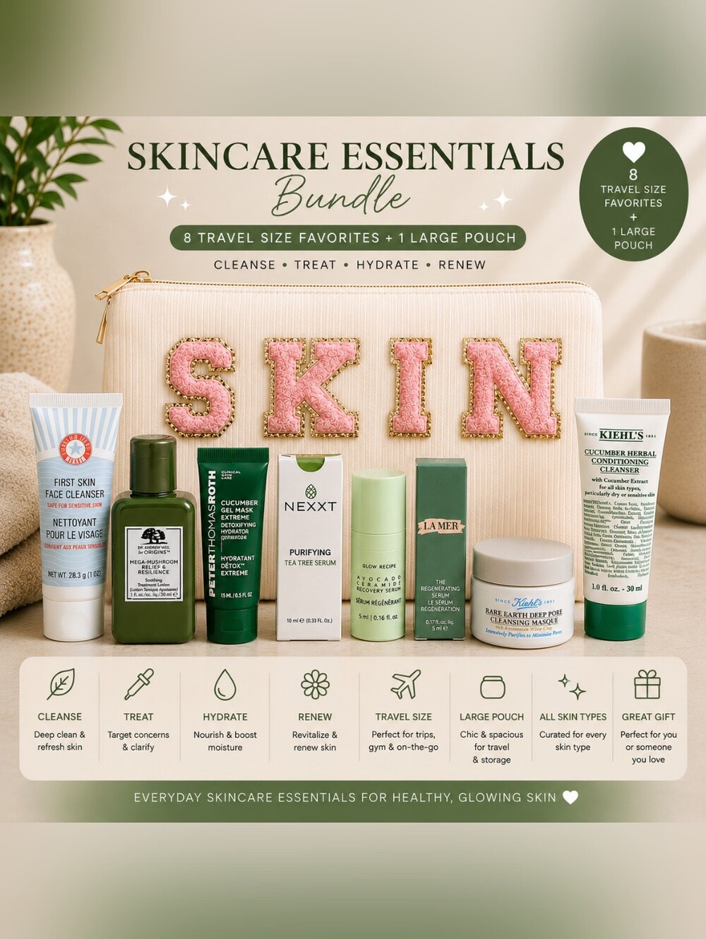 La Mer +  Other Prestige Skincare Bundle with Cream & Pink Accent Pouch